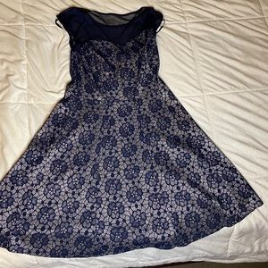 Blue lace patterned, short dress